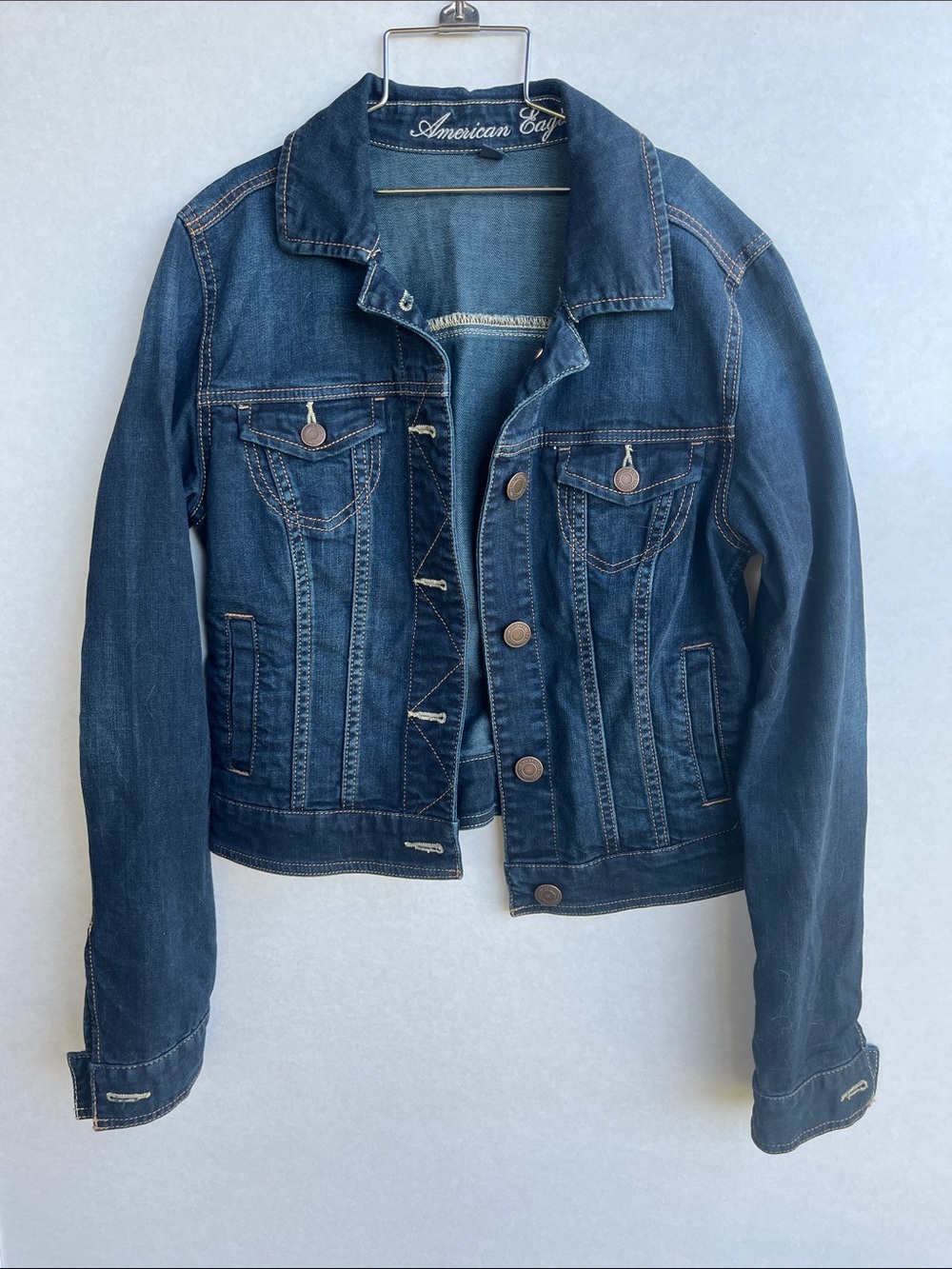 Vtg Y2K American Eagle Outfitters Women's Indigo Blue Denim Jacket size small